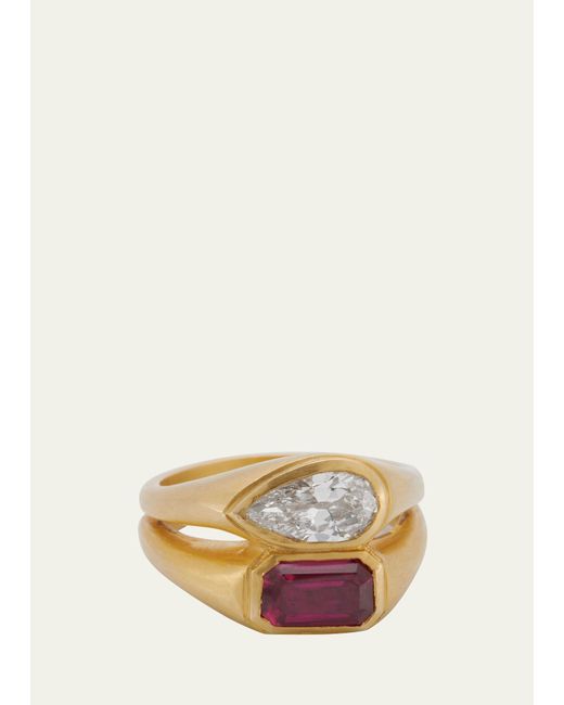 Darius 18K Yellow Gold Ruby and Diamond Pear Stacked Ring