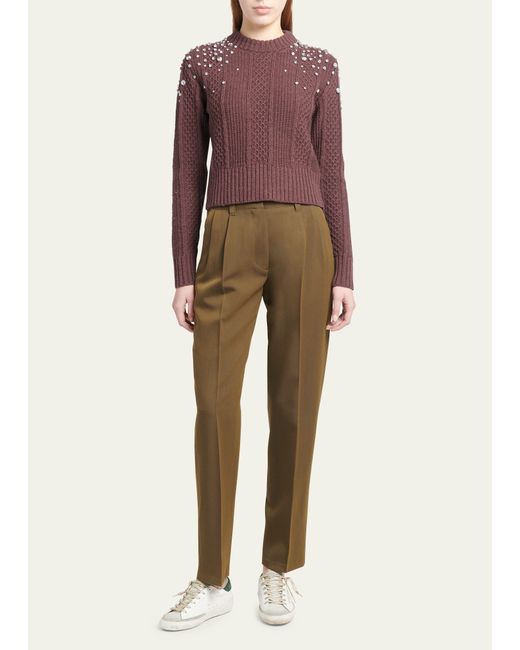 Golden Goose Cropped Cable-Knit Crystal-Embellished Sweater