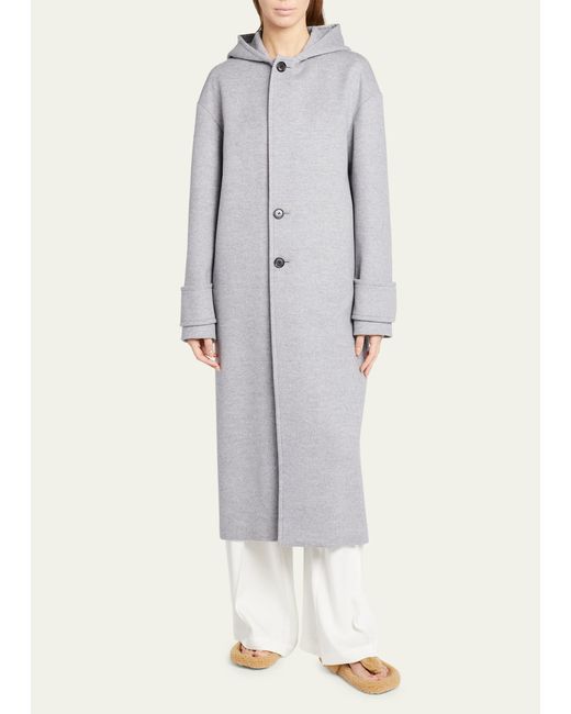 Loewe Hooded Wool Top Coat with Button Vent