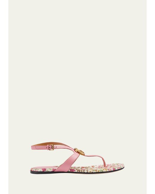 Gucci Double G Marmont Leather Thong Sandals