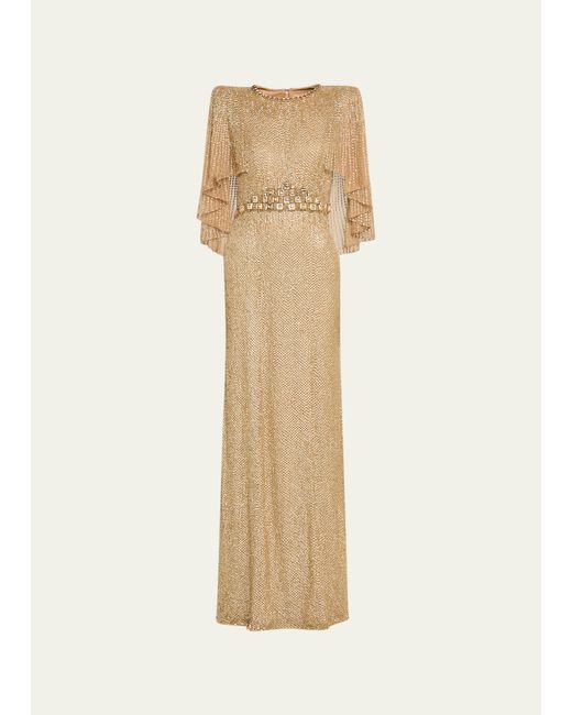 Jenny Packham Hedy Sequin-Embellished Cape Tulle Gown