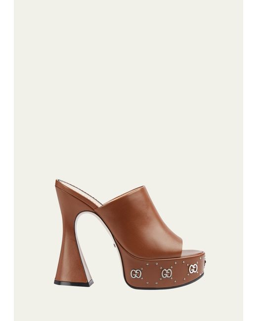 Gucci 115mm Janaya Platform Leather Slide Sandals