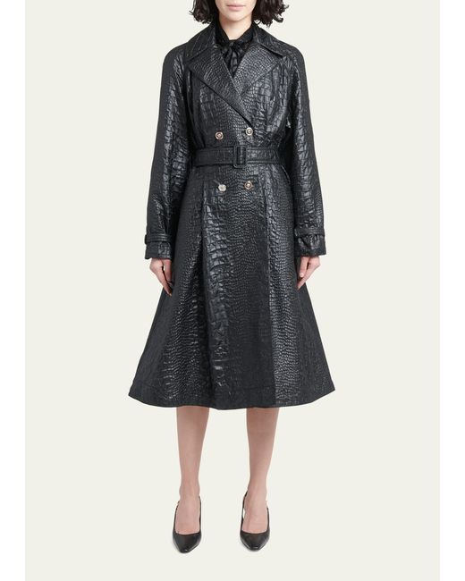 Versace Belted Techno Lacquered Crocodile-Coquet Trench Coat