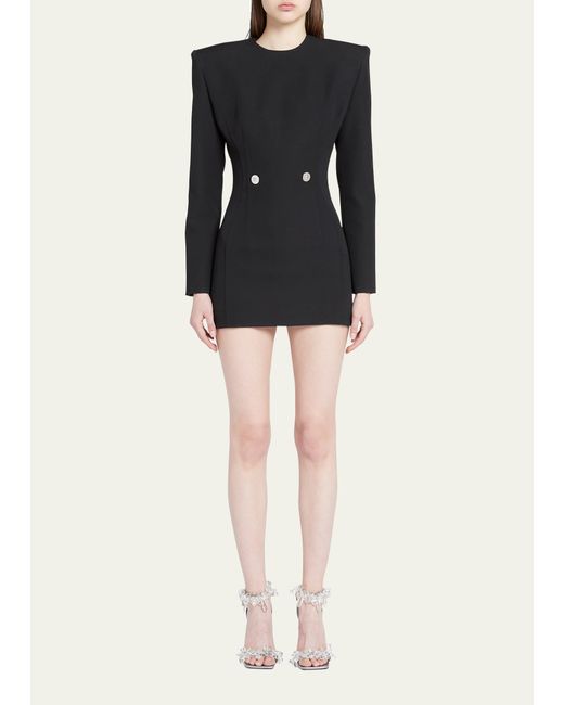 Versace Strong-Shoulder Grain De Poudre Mini Suit Dress