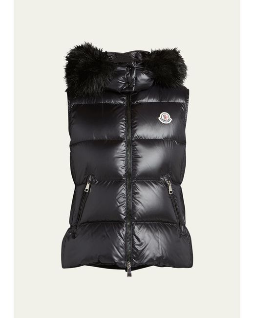 Moncler Gallinule Puffer Vest with Faux Fur Hood