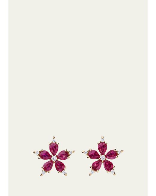 Paul Morelli Gold Star Anise Stud Earrings with Diamonds and Rubies