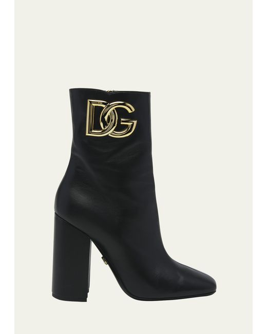 Dolce & Gabbana DG Medallion Leather Ankle Booties