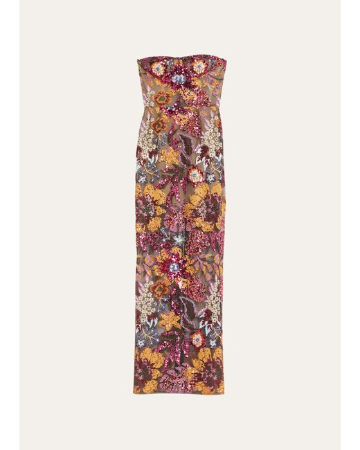 Bronx and Banco Dahlia Strapless Floral Sequin Column Gown