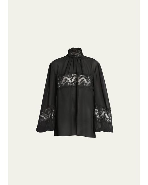 Dolce & Gabbana Georgette Silk Top with Lace Details