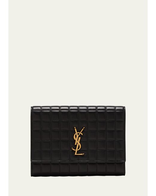 Saint Laurent YSL Quilted Leather Pouch Clutch Bag