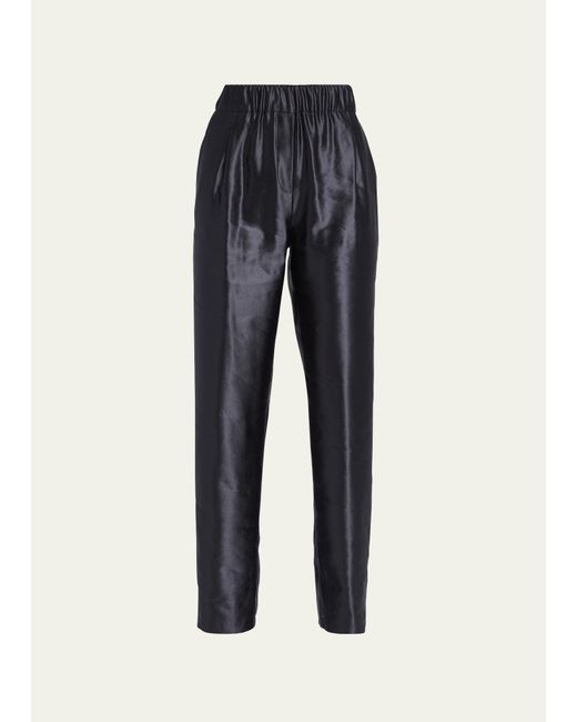 Giorgio Armani Metallic Linen-Silk Straight-Leg Pull-On Trousers