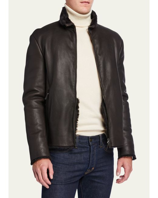 Giorgio Armani Shearling-Lined Leather Jacket