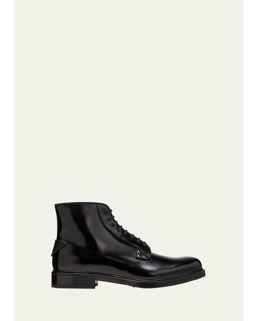 Prada Leather Lace-Up Boots with Triangle Logo