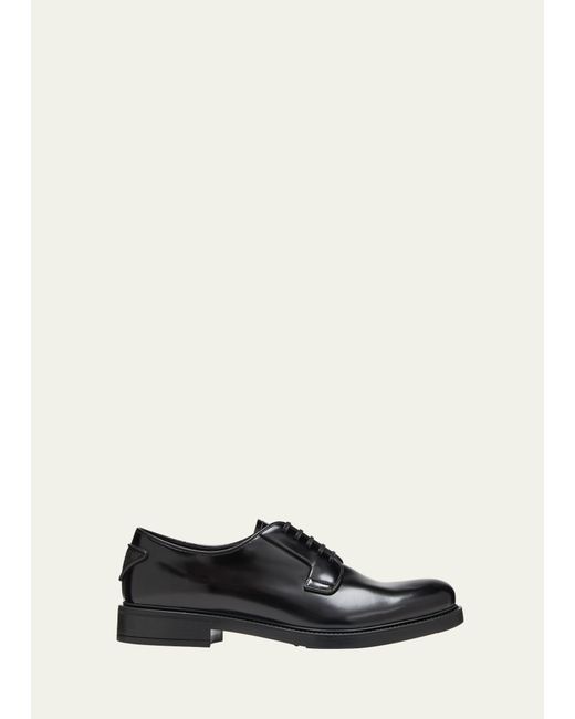 Prada Brushed Leather Heel-Triangle Derby Shoes