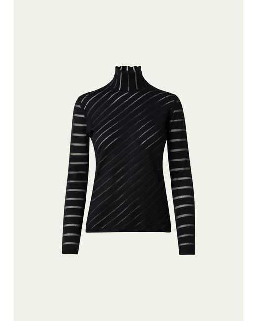 Akris Diagonal Stripe Fitted Mock-Neck Sweater