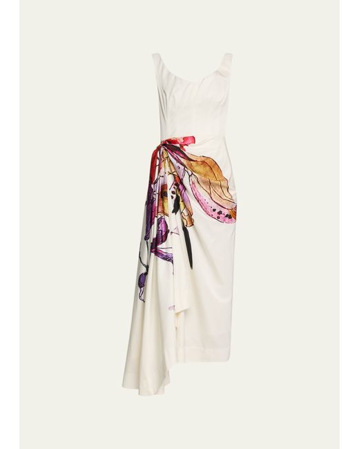 Jason Wu Collection Printed Draped Skirt Midi Dress
