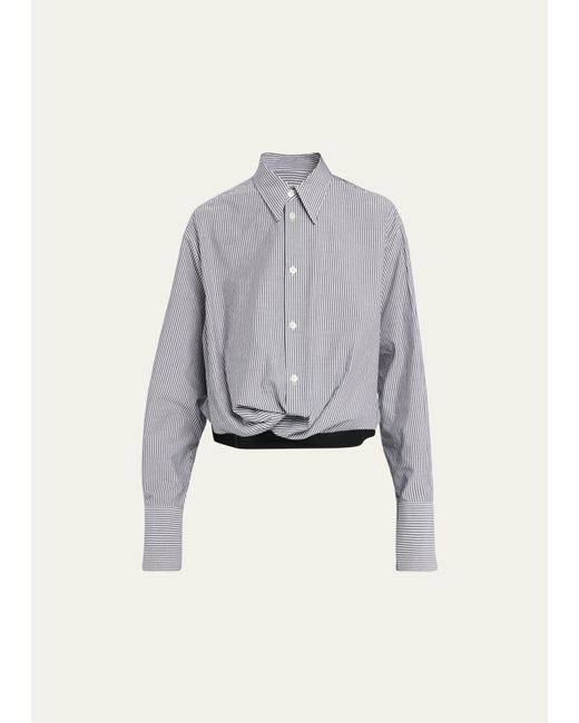 Mm6 Maison Margiela Pinstripe Long-Sleeve Twist Front Shirt