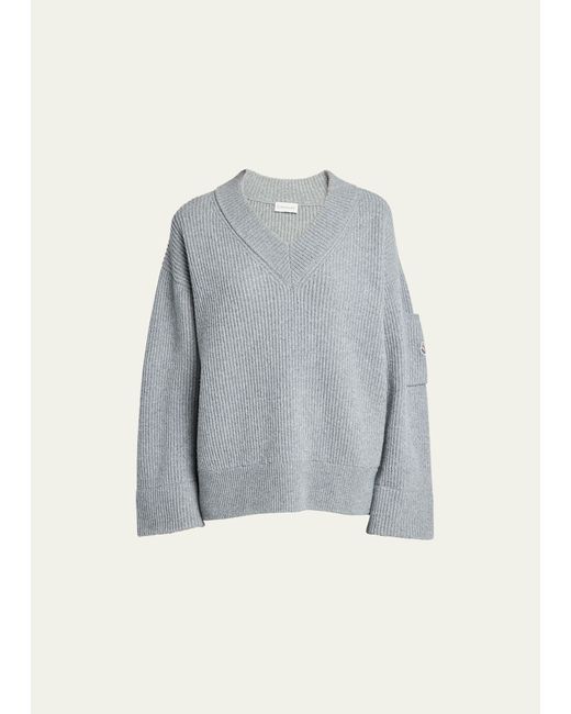 Moncler V-Neck Ribbed Wool Sweater