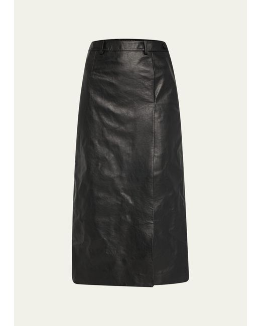 Balenciaga Slit Tailored Leather Midi Skirt