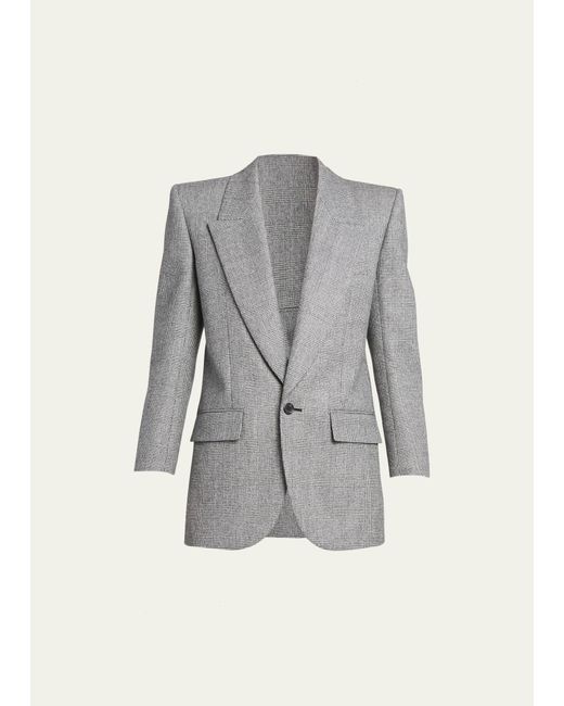 Saint Laurent Micro-Check Wool Blazer Jacket