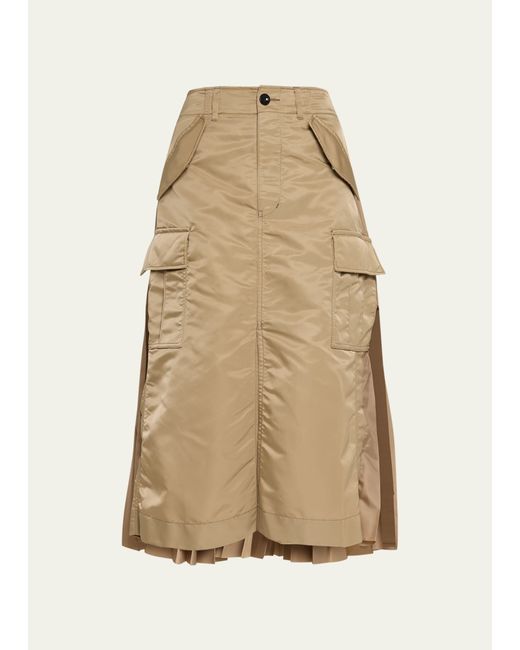 Sacai Nylon-Twill Pleated Cargo Midi Skirt