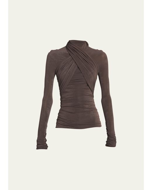 Saint Laurent Ruched Wrap Fitted Jersey Top