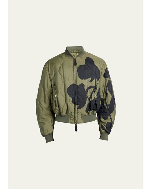 Alexander McQueen Onion Quilted Orchid-Print Bomber Jacket