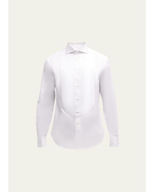 Brunello Cucinelli Hollywood Glamour Sea Island Cotton Pleated Bib Dress Shirt