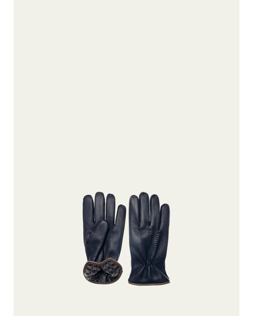 Bergdorf Goodman Cashmere-Lined Deerskin Leather Gloves
