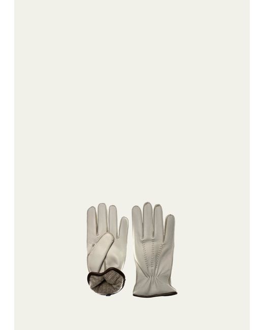 Bergdorf Goodman Cashmere-Lined Deerskin Leather Gloves