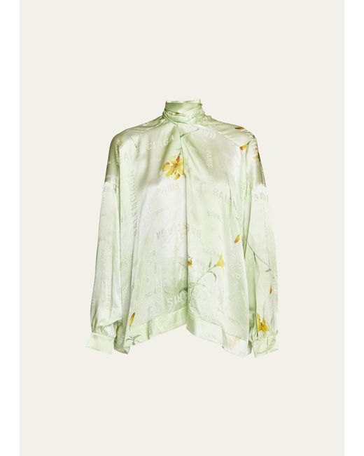 Balenciaga Scarf-Neck Fluid Logo Jacquard Vareuse Shirt