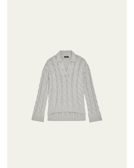 Theory Karenia Wool-Cashmere Collared Cable-Knit Sweater