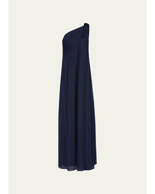 H Halston One-Shoulder Pleated Knit Gown