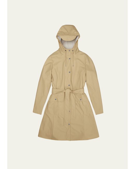 Rains Curve Belted Trench Coat with Drawstring Hood