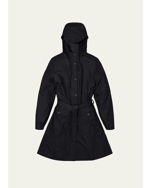 Rains Curve Belted Trench Coat with Drawstring Hood