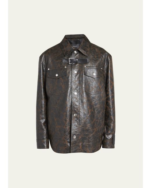 Versace Crackled Leather Caban Coat