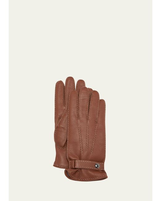 Bergdorf Goodman Deerskin Leather Gloves with Cashmere-Silk Lining