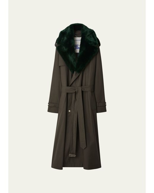 Burberry Kennington Trench Coat With Faux Fur Collar