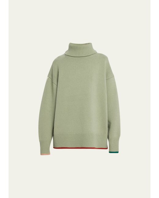 Zankov Paolo Oversized Turtleneck Wool Sweater with Colorblock Tipping