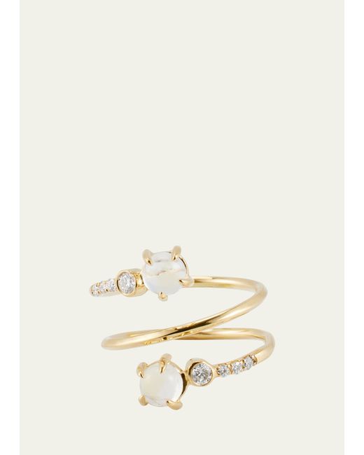 Katey Walker 18K Gold Diamond and Rainbow Moonstone Twist Ring