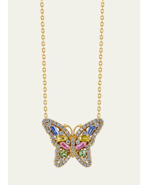 Suzanne Kalan 18k Yellow Gold Diamond and Sapphire Butterfly Necklace