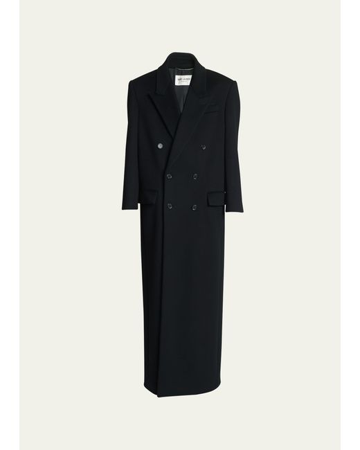Saint Laurent Double-Breasted Long Wool-Blend Coat