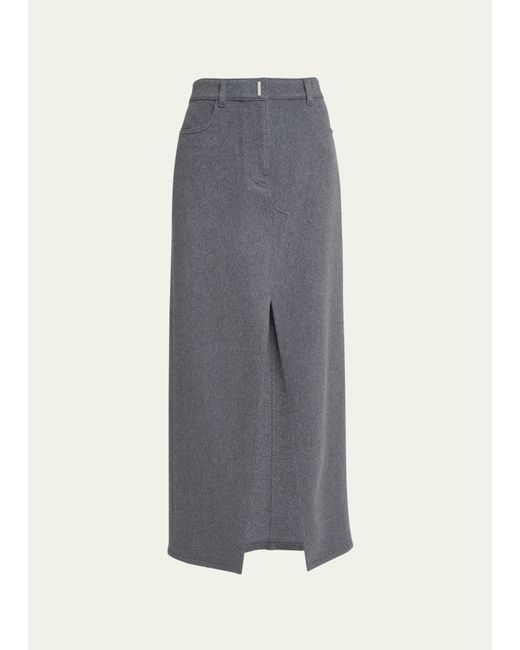 Givenchy Felted Wool Midi Skirt with Front Slit