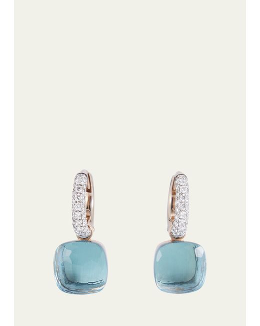 Pomellato Nudo White Gold and Rose Earrings with Diamonds Blue Topaz