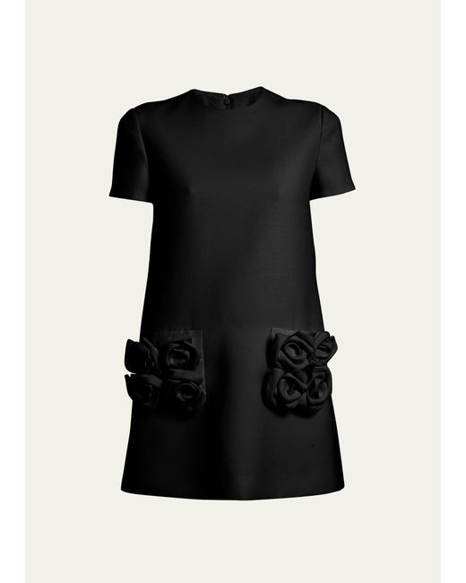 Valentino Garavani Crepe Couture Mini Dress with Floral Applique Details