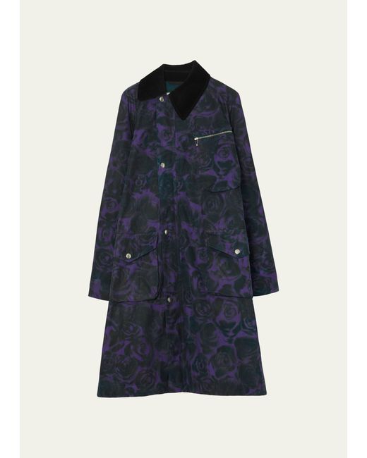 Burberry Rose-Print Waxed Cotton Oversized Car Coat