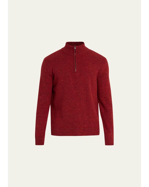 Bergdorf Goodman Wool-Cashmere Donegal Half-Zip Sweater