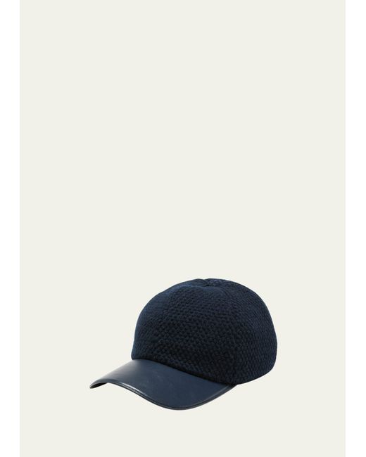 Inverni Woven Cashmere-Wool Leather Baseball Cap