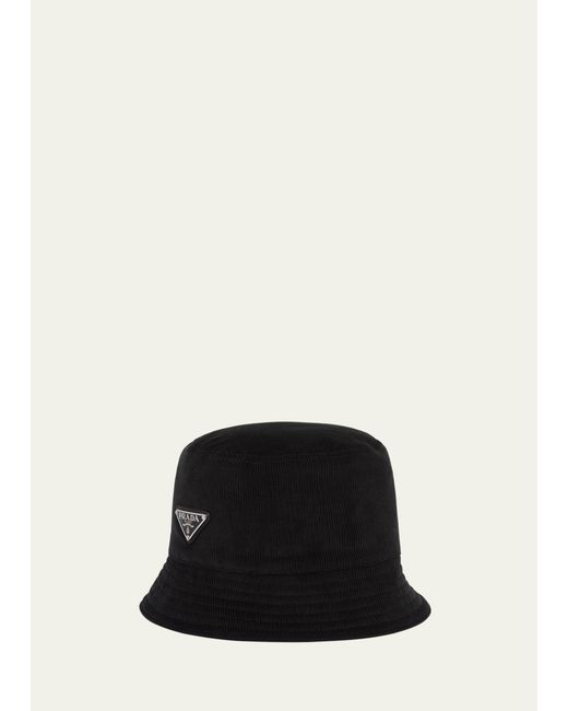 Prada Triangle Logo Corduroy Bucket Hat