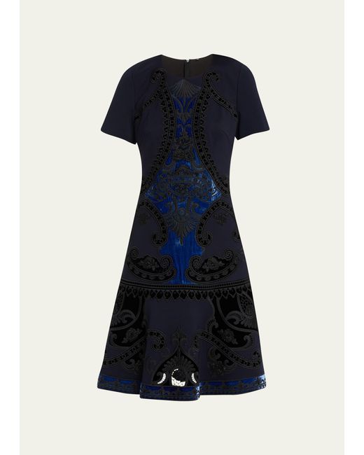 Kobi Halperin Blaine Velvet Embroidered Short-Sleeve Dress